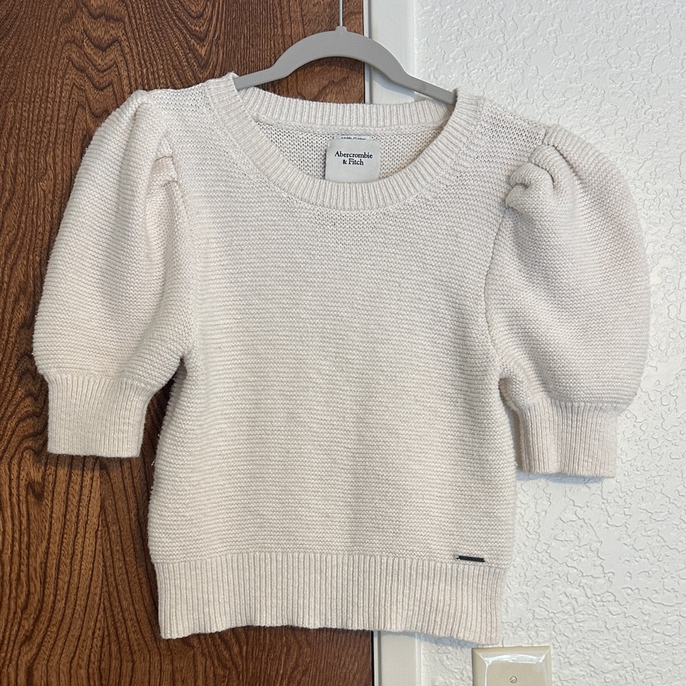 Abercrombie & Fitch Off-White Puff Sleeve Sweater 100% Cotton